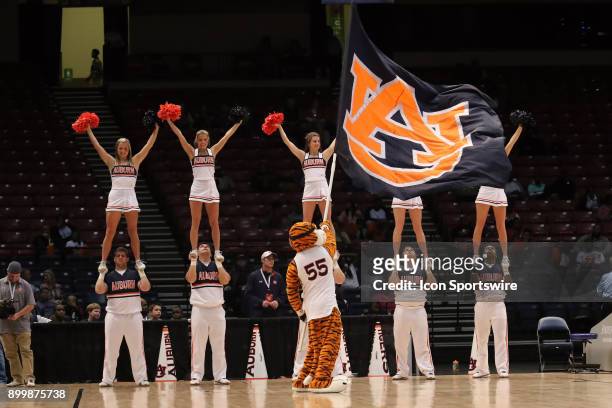 Aubie and the Auburn cheerleaders before the game between the Middle Tennessee Blue Raiders and the Auburn Tigers. Auburn defeated MTSU in game two...