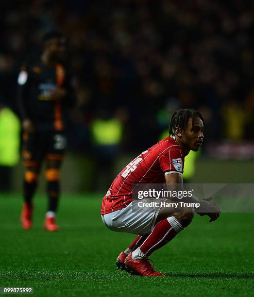 Bobby Reid of Bristol City cuts a dejected figure at the final whistle during the Sky Bet Championship match between Bristol City and Wolverhampton...