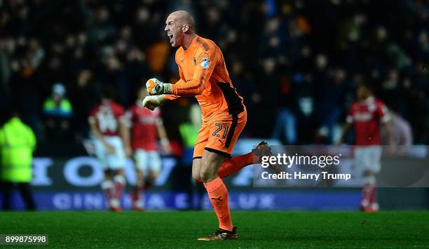 John Ruddy of Wolves celebrates as Ryan Bennett of Wolverhampton Wanderersscores his sides winning goal during the Sky Bet Championship match between...