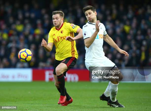Watford's Tom Cleverley during Premier League match between Watford and Swansea City at Vicarage Road Stadium, Watford , England 30 Dec 2017.