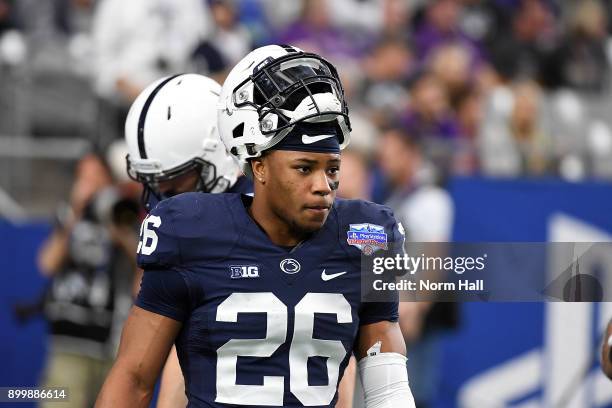 Saquon Barkley of Penn State Nittany Lions prepares for a game against the Washington Huskies during the Playstation Fiesta Bowl at University of...