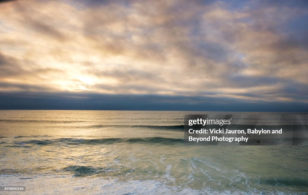 Soft Waves and Clouds at Sunrise at Jones Beach, Long Island