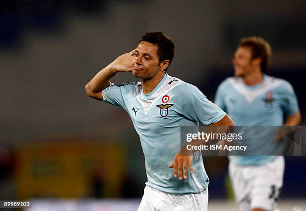 Mauro Matias Zarate of S.S. Lazio celebrates the second goal during the UEFA Europa League first preliminary match between S.S. Lazio and IF Elfsborg...