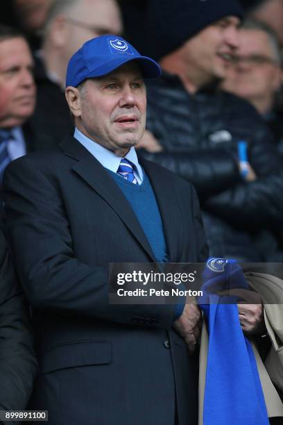 Portsmouth chairman Michael Eisner looks on prior to the Sky Bet League One match between Portsmouth and Northampton Town at Fratton Park on December...