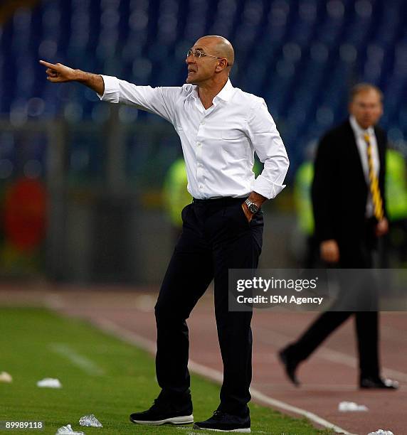 Lazio coach Davide Ballardini looks on from the bench during the UEFA Europa League first preliminary match between S.S. Lazio and IF Elfsborg at the...