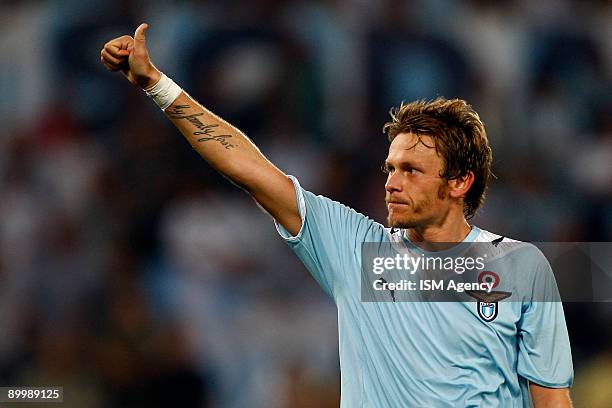Roberto Baronio of S.S. Lazio celebrates the victory after the UEFA Europa League first preliminary match between S.S. Lazio and IF Elfsborg at the...