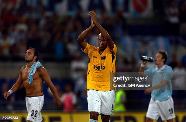 Ousmane Dabo of S.S. Lazio celebrates the victory after the UEFA Europa League first preliminary match between S.S. Lazio and IF Elfsborg at the...