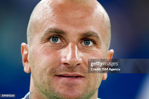 Tommaso Rocchi of S.S. Lazio looks from the bench during the UEFA Europa League first preliminary match between S.S. Lazio and IF Elfsborg at the...