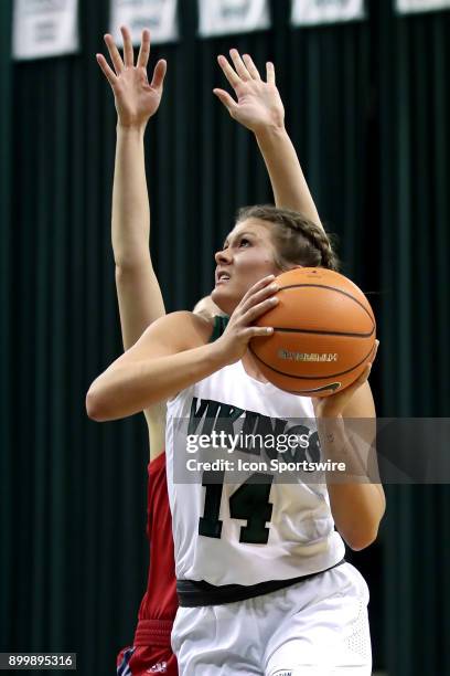 Cleveland State Vikings forward Rachel Slaney looks to shoot during the fourth quarter of the women's college basketball game between the Detroit...