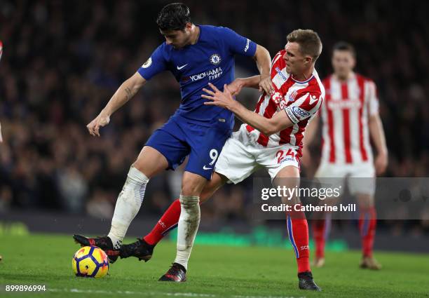 Alvaro Morata of Chelsea and Darren Fletcher of Stoke City during the Premier League match between Chelsea and Stoke City at Stamford Bridge on...