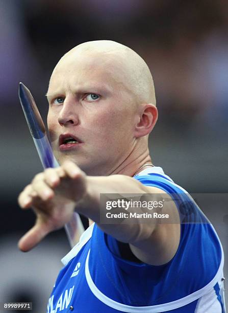 Teemu Wirkkala of Finland competes in the men's Javelin Throw Qualification during day seven of the 12th IAAF World Athletics Championships at the...