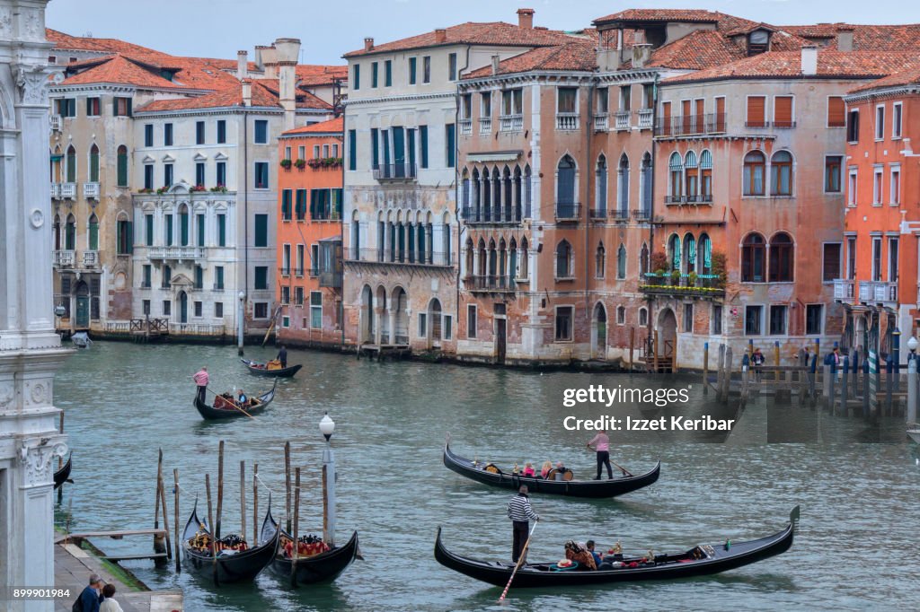 Old palaces, and old buidings on the Grand Canal, near Rialto, Venice, Italy