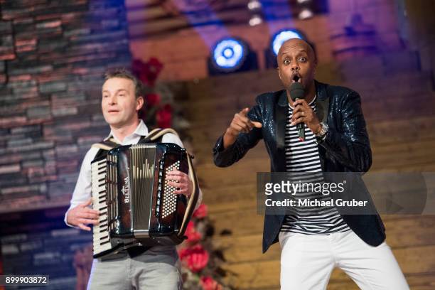 Singer Yared Dibaba performs during the New Year's Eve tv show hosted by Joerg Pilawa on December 30, 2017 in Graz, Austria.