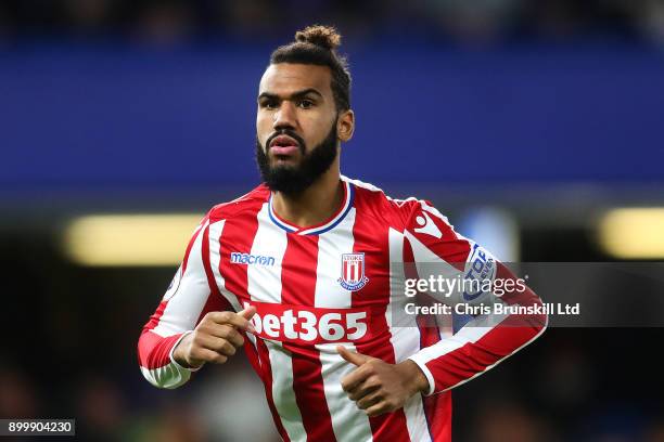 Maxim Choupo-Moting of Stoke City looks on during the Premier League match between Chelsea and Stoke City at Stamford Bridge on December 30, 2017 in...