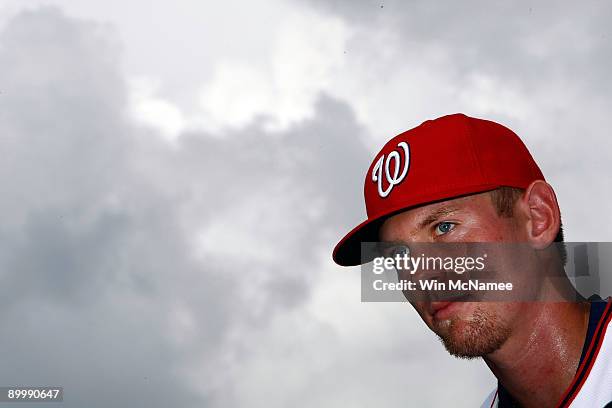 Stephen Strasburg, the overall first pick in the 2009 Major League Baseball draft, takes part in a press conference where he was introduced at...