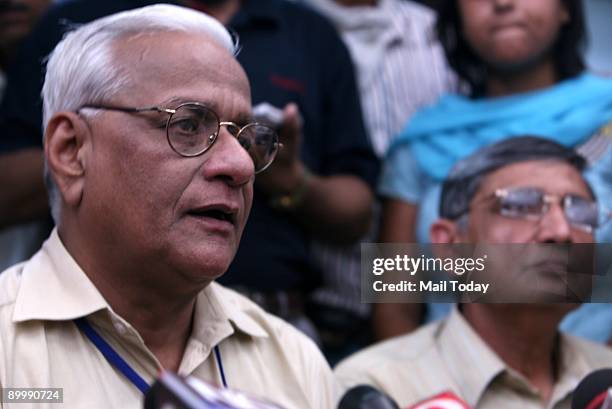 Dr NK Chaturvedi addresses a press conference after two people died of Swine flu at the Ram Manohar Lohia hospital in the capital on Thursday, August...