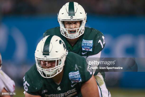 Brian Lewerke of the Michigan State Spartans in the game between the Washington State Cougars and the Michigan State Spartans on December 28, 2017 at...