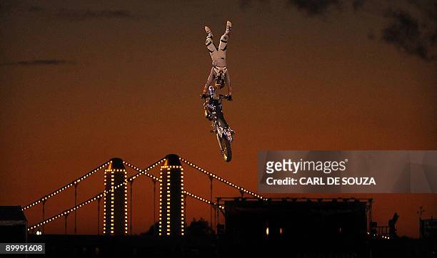 Freestyle Motorcross rider is pictured in action at Battersea Power Station, in London on August 21, 2009. The rider was training ahead of the Red...