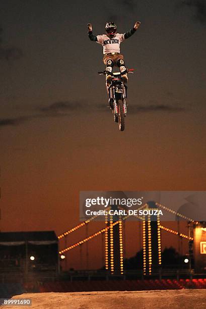 Freestyle Motorcross rider is pictured in action at Battersea Power Station, in London on August 21, 2009. The rider was training ahead of the Red...