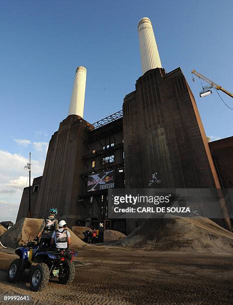 Motorcross rider is pictured in action at Battersea Power Station, in London on August 21, 2009. The rider was training ahead of the Red Bull X...