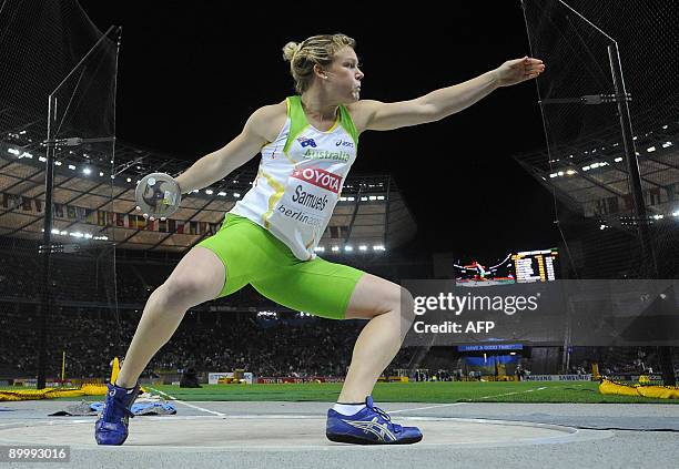 Australia'a Dani Samuels competes to win the women's discus throw final of the 2009 IAAF Athletics World Championships on August 21, 2009 in Berlin....