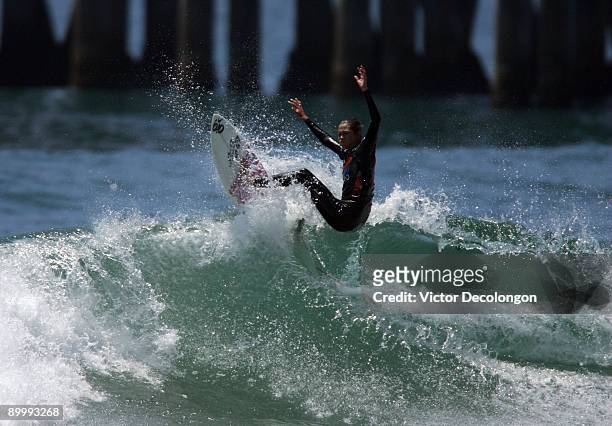 Monyca Byrne-Wickey hits the lip in Heat 1 of the Round of 24 of the Nike 6.0 Pro Junior Women's Grade 4 event as part of the 2009 Hurley U.S. Open...
