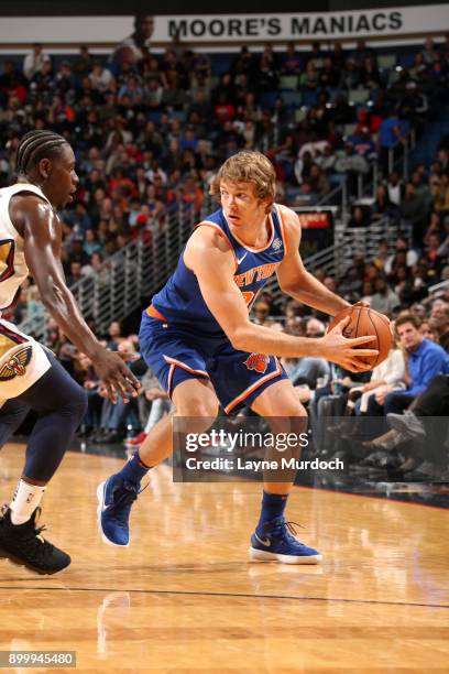 Ron Baker of the New York Knicks handles the ball against the New Orleans Pelicans on December 30, 2017 at the Smoothie King Center in New Orleans,...