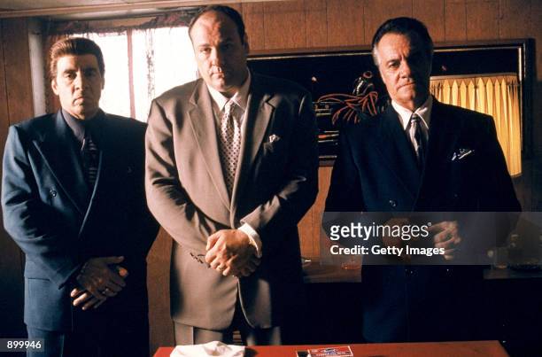 From left to right: Steven Van Zandt as Silvio Dante, James Gandolfini as Tony Soprano and Tony Sirico as Paulie Walnuts star in HBO's hit television...