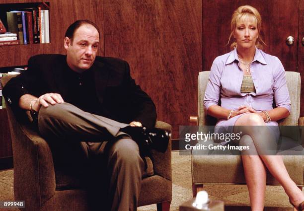 James Gandolfini as Tony Soprano and Edie Falco as Carmela Soprano seek counseling in HBO's hit television series, "The Sopranos" .