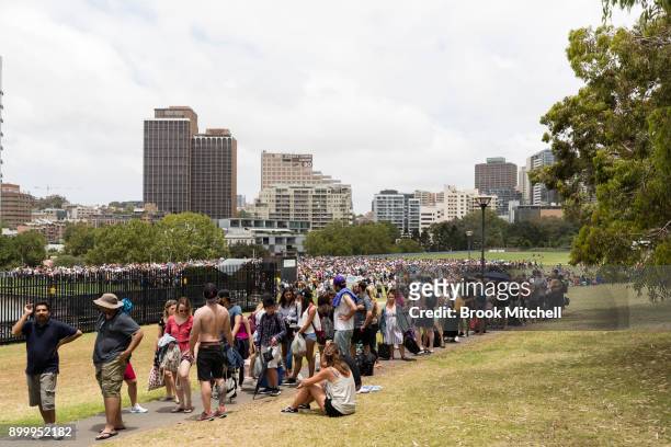Huge crowd waits at the Domain to enter the viewing area at Mrs Macquarie's Chair on New Year's Eve on December 31, 2017 in Sydney, Australia. 1.6...