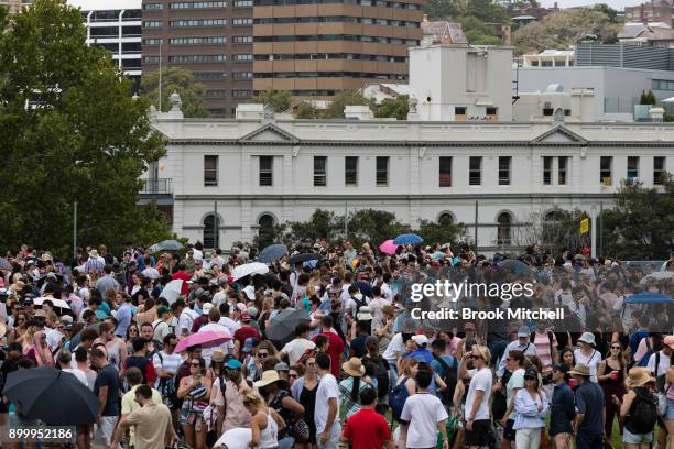 Huge crowd waits at the Domain to enter the viewing area at Mrs Macquarie's Chair on New Year's Eve on December 31, 2017 in Sydney, Australia. 1.6...