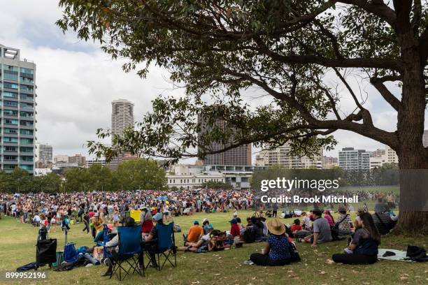 Huge crowd waits at the Domain to enter the viewing area at Mrs Macquarie's Chair on New Year's Eve on December 31, 2017 in Sydney, Australia. 1.6...