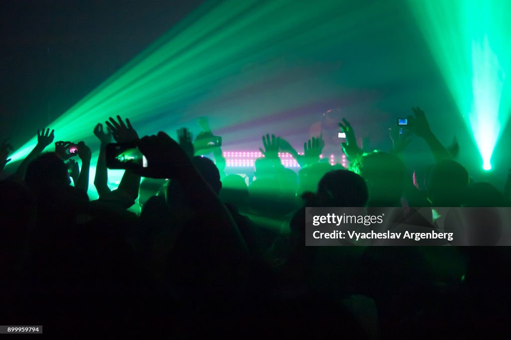 Night clubbing in Bangkok, lights and sounds of modern trance music