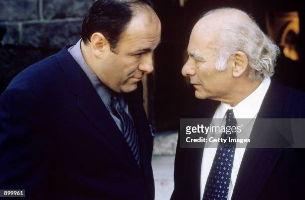 James Gandolfini as Tony Soprano and Burt Young as Bobby "Bacala" Baccalieri, Sr. Act in a scene in HBO's hit television series, "The Sopranos" .