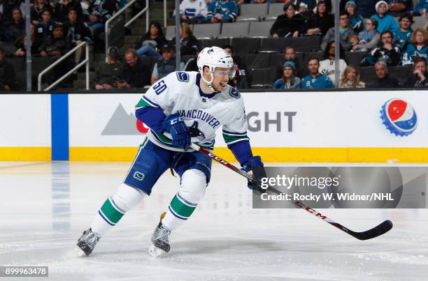 Brendan Gaunce of the Vancouver Canucks skates against the San Jose Sharks at SAP Center on December 21, 2017 in San Jose, California.