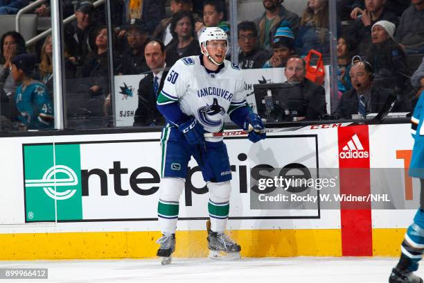 Brendan Gaunce of the Vancouver Canucks skates against the San Jose Sharks at SAP Center on December 21, 2017 in San Jose, California.