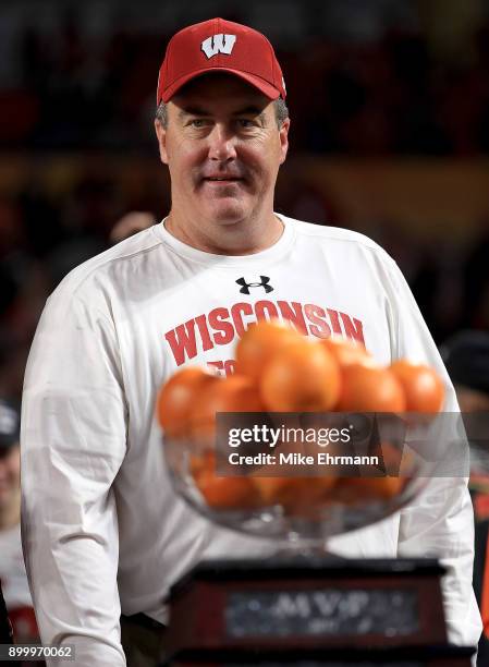 Head coach Paul Chryst of the Wisconsin Badgers celebrates after winning the 2017 Capital One Orange Bowl against the Miami Hurricanes at Hard Rock...