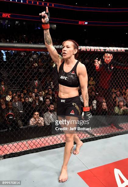 Cris Cyborg of Brazil prepares to face Holly Holm in their women's featherweight bout during the UFC 219 event inside T-Mobile Arena on December 30,...