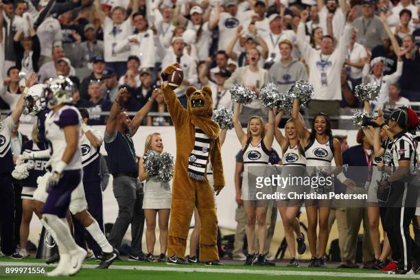 The Penn State Nittany Lions mascot reacts after catching a pass thrown out-of-bounds during the second half of the Playstation Fiesta Bowl against...