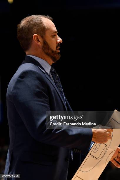 Head Coach Frank Vogel of the Orlando Magic looks on during the game against the Miami Heat on December 30, 2017 at Amway Center in Orlando, Florida....