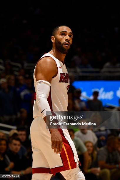 Wayne Ellington of the Miami Heat looks on during the game against the Orlando Magic on December 30, 2017 at Amway Center in Orlando, Florida. NOTE...