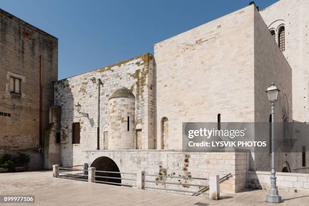 east facade of the romanesque cathedral basilica san nicola, bari - basilica di san nicola bari stock pictures, royalty-free photos & images