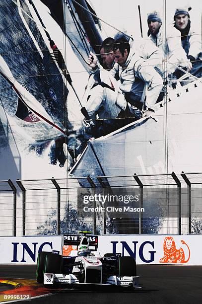 Nick Heidfeld of Germany and BMW Sauber drives during the final practice session prior to qualifying for the European Formula One Grand Prix at the...