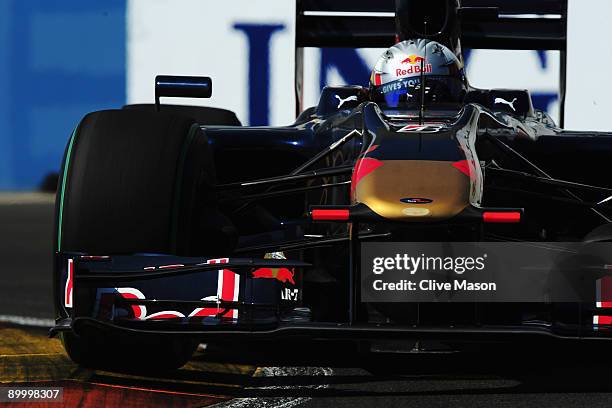 Jaime Alguersuari of Spain and Scuderia Toro Rosso drives during the final practice session prior to qualifying for the European Formula One Grand...