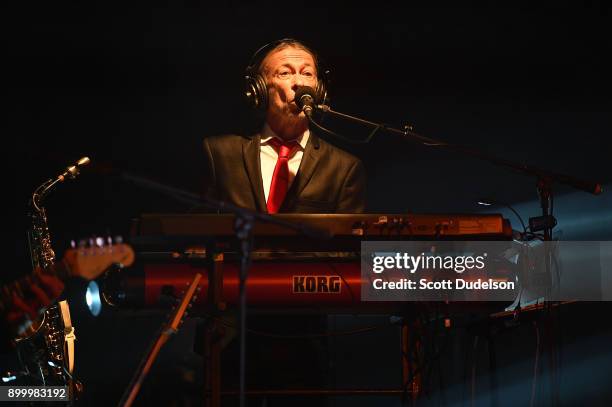 Rock and Roll Hall of Fame inductee Greg Hawkes of The Cars performs onstage with Todd Rundgren at The Canyon Club on December 30, 2017 in Agoura...