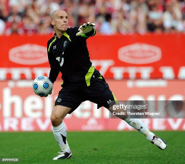 Robert Enke, goalkeeper of Hannover in action during the Bundesliga match between 1.FC Nuernberg and Hannover 96 at Easy Credit Stadium on August 22,...
