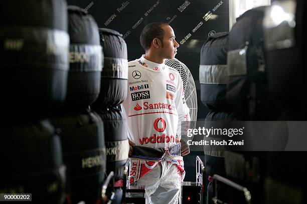 Lewis Hamilton of Great Britain and McLaren Mercedes prepares to drive on his way to taking pole position during qualifying for the European Formula...