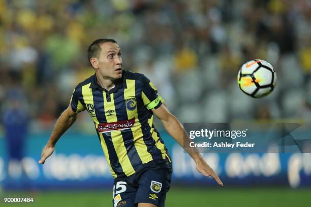 Alan Baro of the Mariners in action during the round 13 A-League match between the Central Coast Mariners and the Wellington Phoenix at Central Coast...