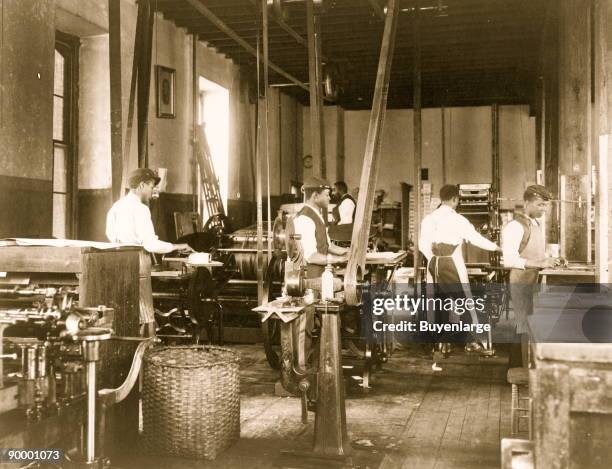 Pressmen at work in printing shop, Hampton Institute, Hampton, Virginia