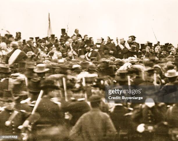 19th November 1863: Crowd around President Lincoln at the Cemetery in Gettysburg where the Gettysburg Address was delivered